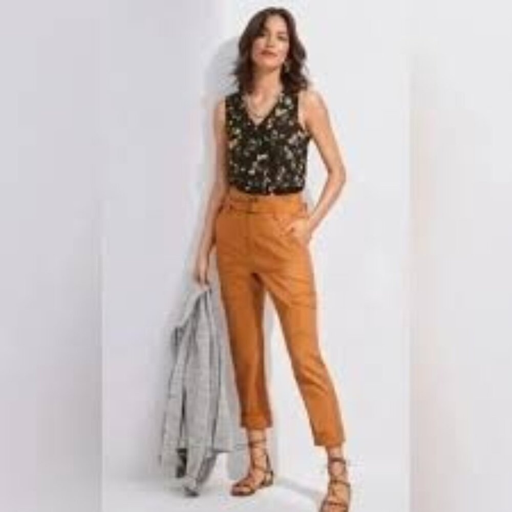 CAbi 6045 Paper Bag Waist Cargo Pants Cashew Burnt Orange Size 8